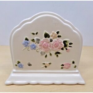 Pfaltzgraff Vintage‎ Tea Rose Napkin Holder Embossed Flowers Scalloped Edge